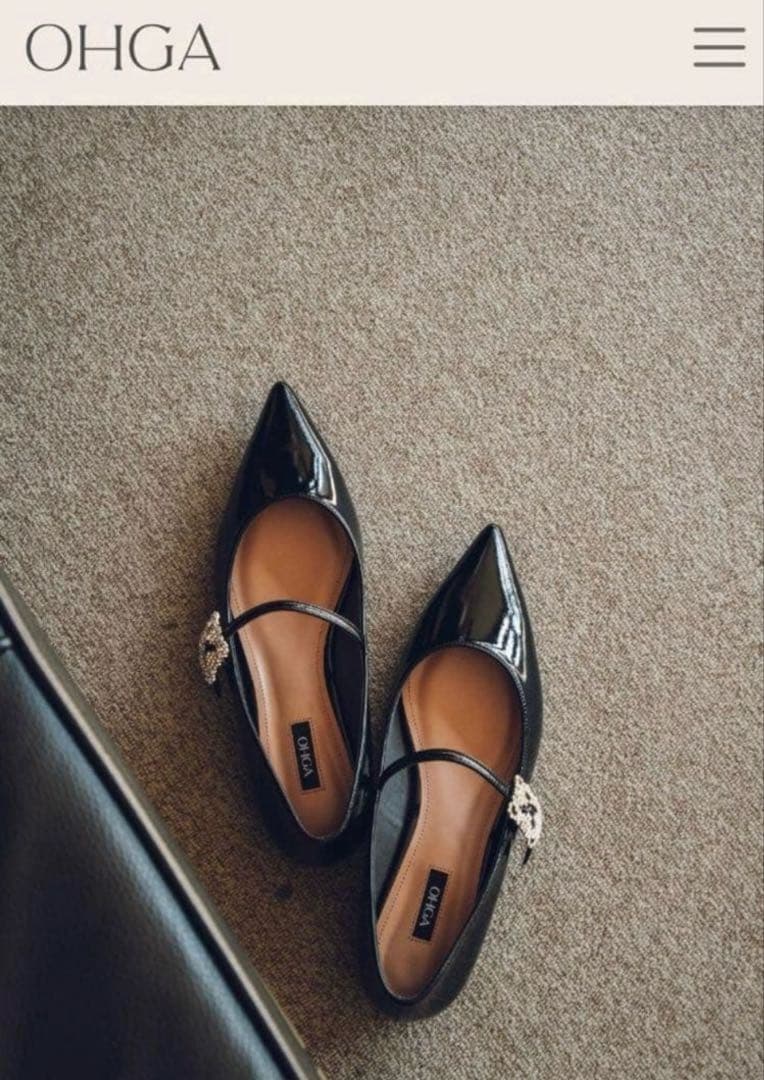 ohga オーガ ビジュー 22.5センチ BLKブラック メリージェーン