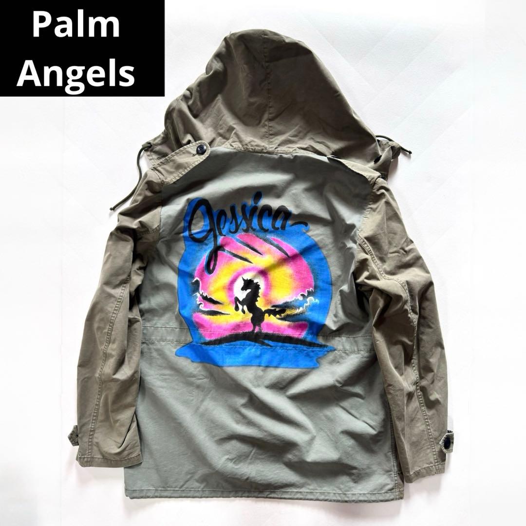 希少ユニコーン柄［パームエンジェルス ］ミリタリーコート モッズコート カーキ色