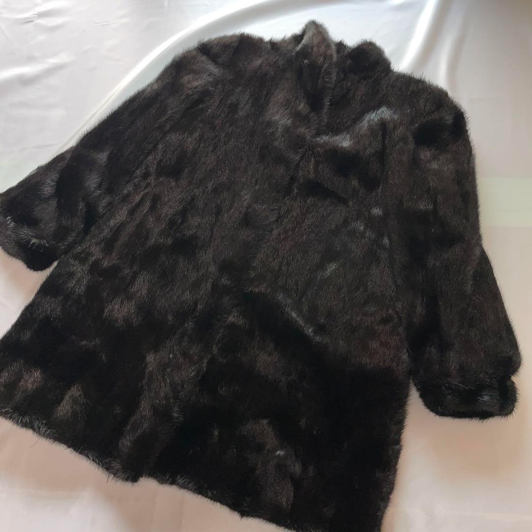13号　ブラックグラマ　本毛皮　ミンク　黒　逆毛　スタンドカラー　絞り袖