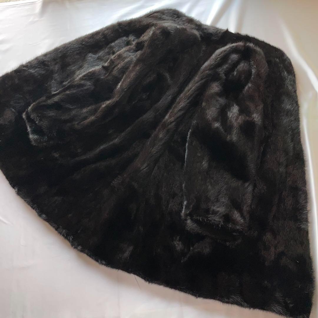 13号　ブラックグラマ　本毛皮　ミンク　黒　逆毛　スタンドカラー　絞り袖