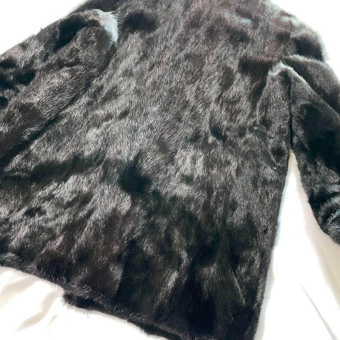 13号　ブラックグラマ　本毛皮　ミンク　黒　逆毛　スタンドカラー　絞り袖