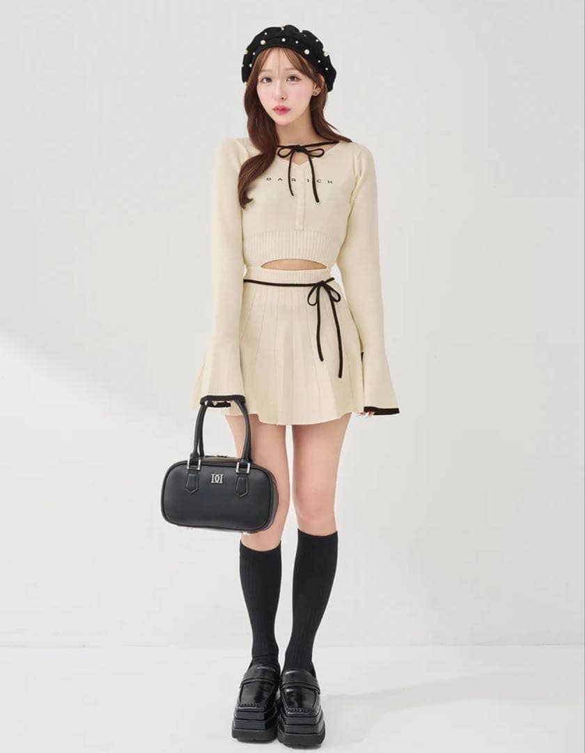 即日配送darichウエストオープンリボンデザインニットミニワンピースFleeL