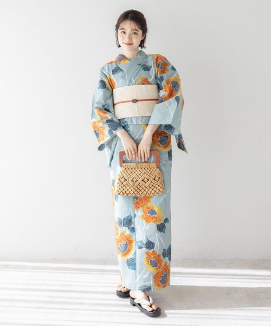 mahoさま　ひまわり柄 浴衣 Mサイズ　帯・下駄・腰紐2本セット