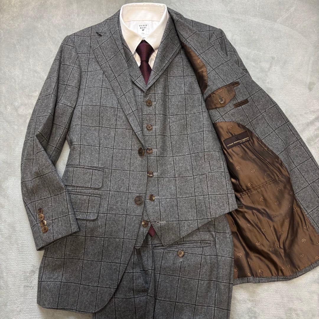 美品✨3ピース CANONICO セットアップスーツ ペンチェック 総裏 2B