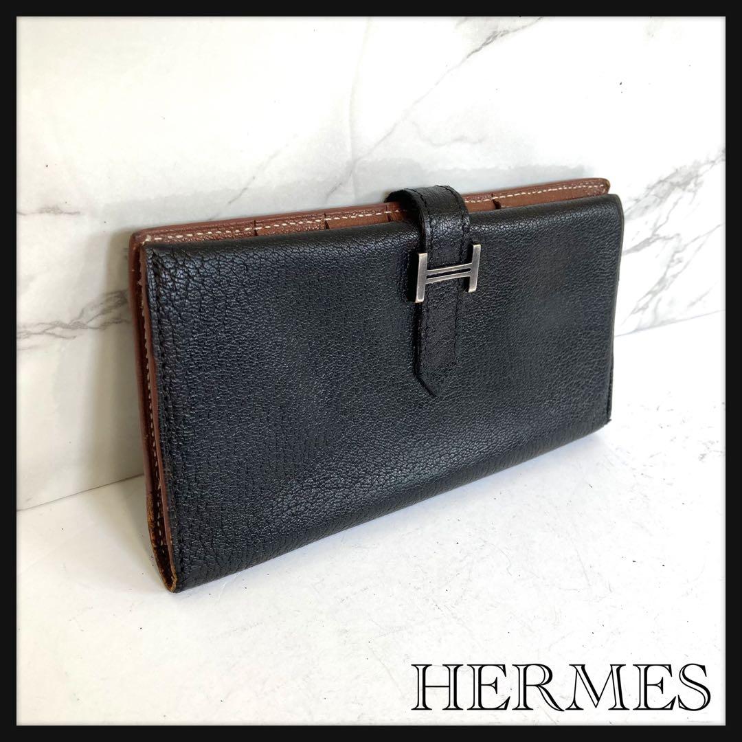 《正規品》HERMES エルメス べアンスフレ レザー ブラック 黒 長財布