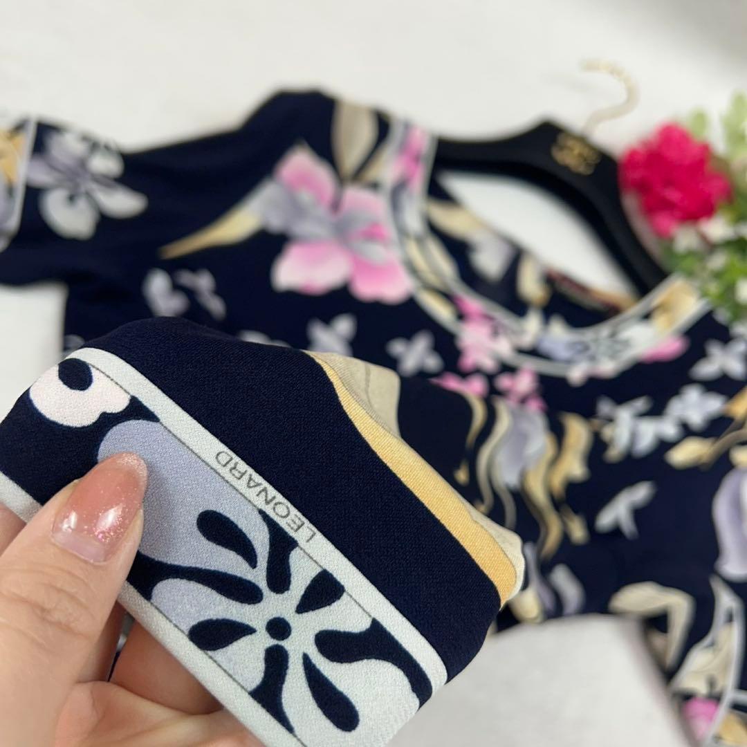 J806 美品 XL レオナール カットソー ネイビー レディース