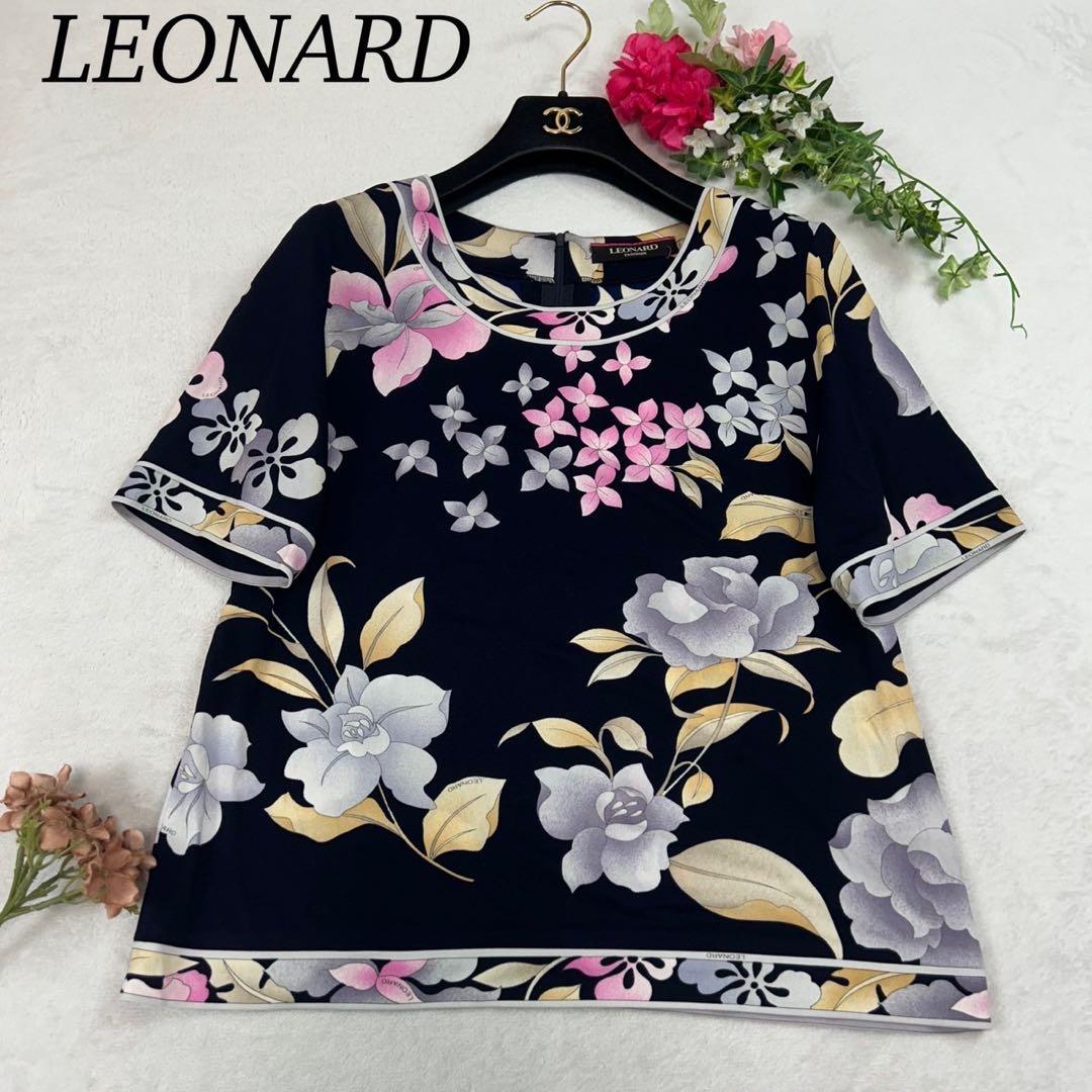 J806 美品 XL レオナール カットソー ネイビー レディース