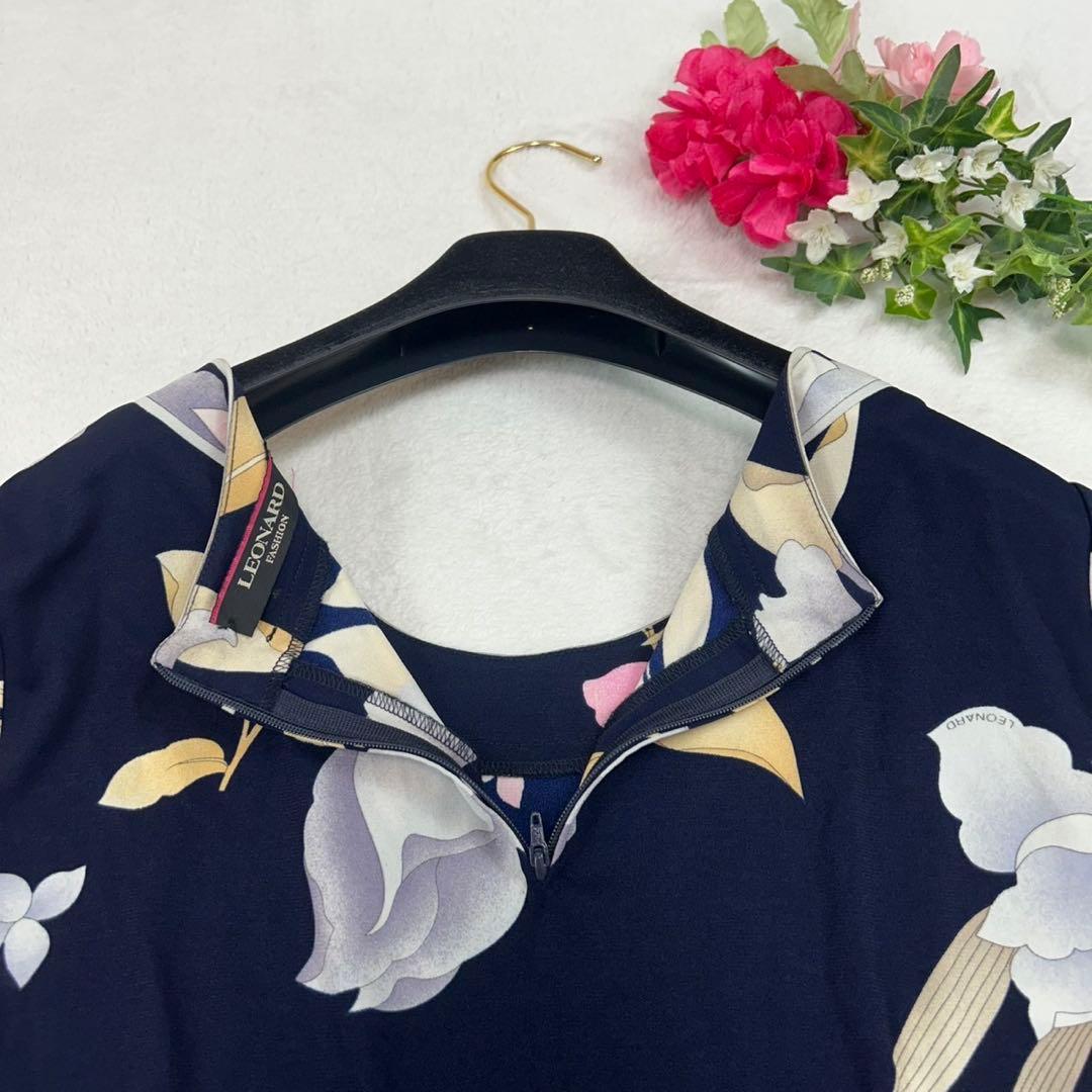 J806 美品 XL レオナール カットソー ネイビー レディース