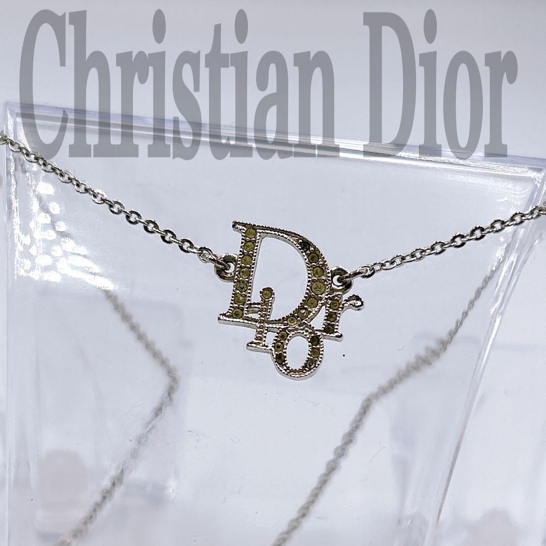 【Christian Dior】 ロゴ ラインストーン ネックレス シルバー