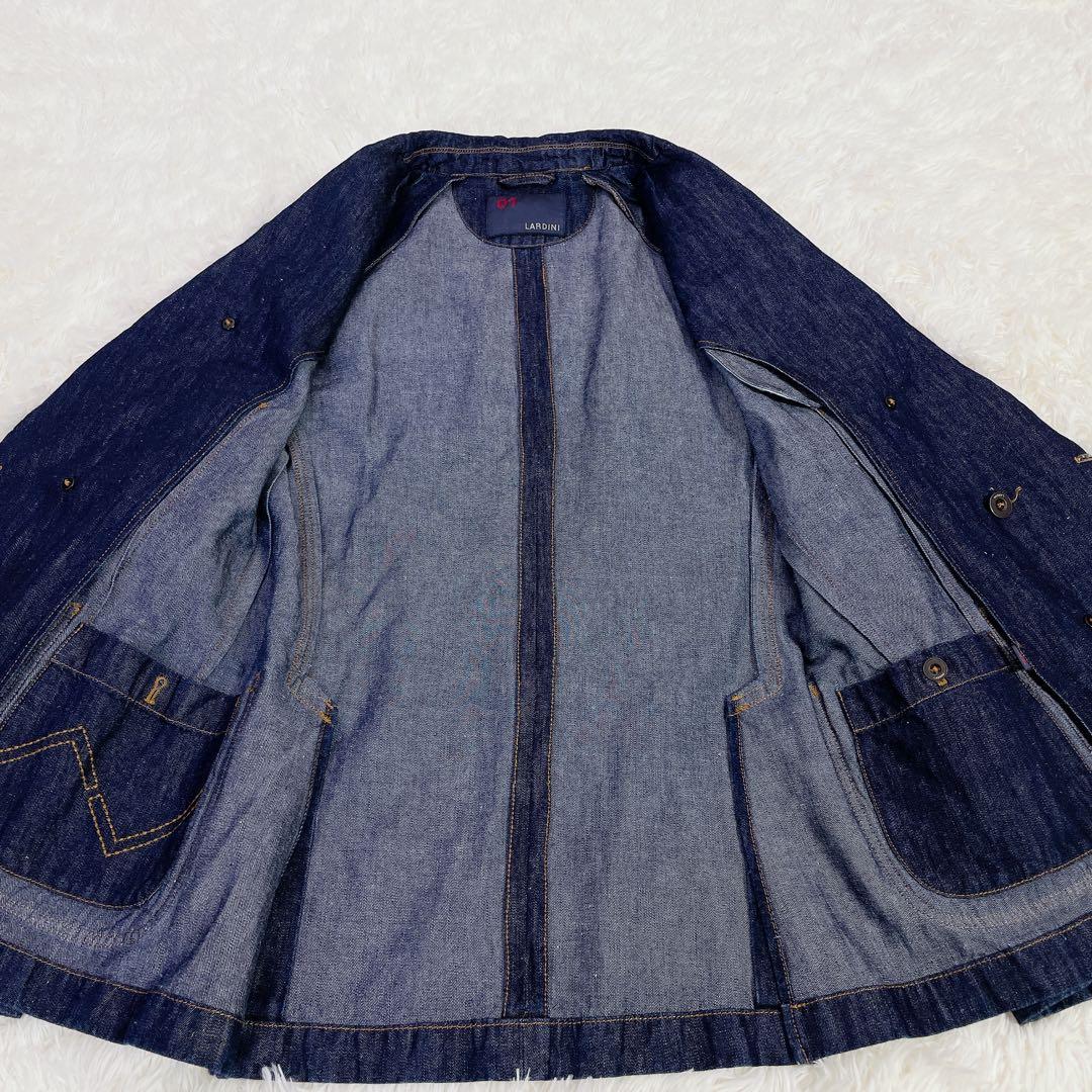 美品　ラルディーニ　ダブル仕立て　デニム生地テーラードジャケット　ブルー　48