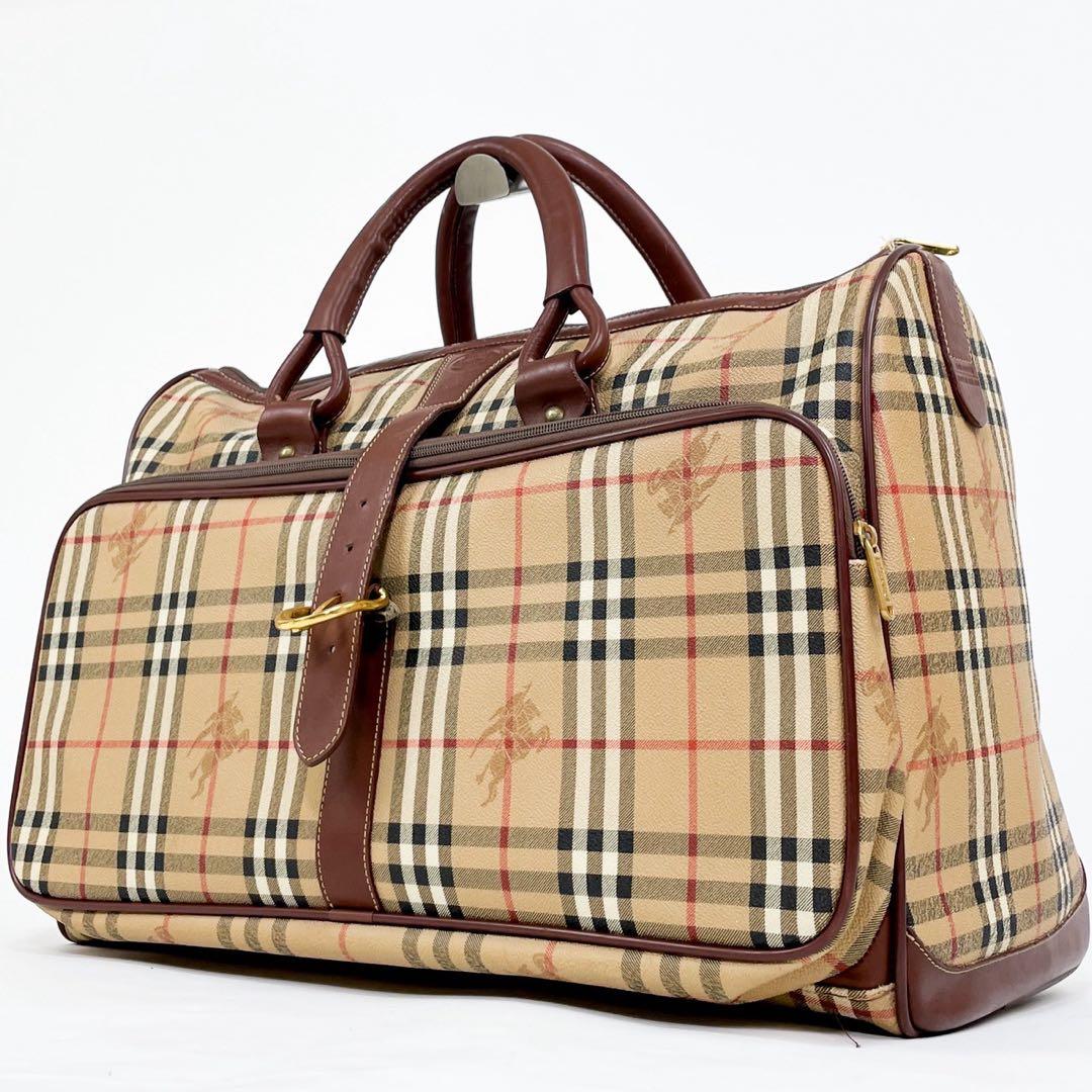 【超希少】バーバリー ボストンバッグ ノバチェック ホースロゴ PVC ベージュ