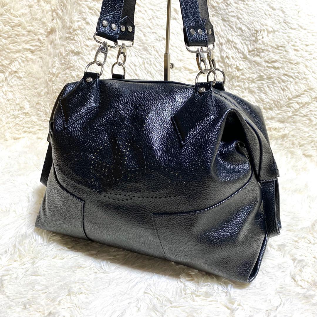 【希少】★ヴィヴィアンウエストウッド★レザーボストンバッグ★特大 黒 本革 変形