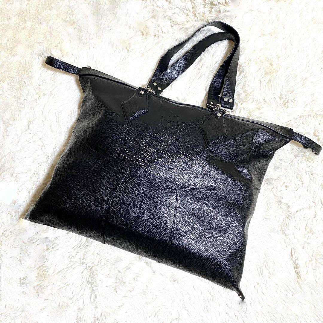 【希少】★ヴィヴィアンウエストウッド★レザーボストンバッグ★特大 黒 本革 変形