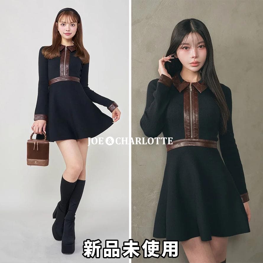 ダーリッチ darich ロゴレザーフレアミニワンピース BLK ブラック FL