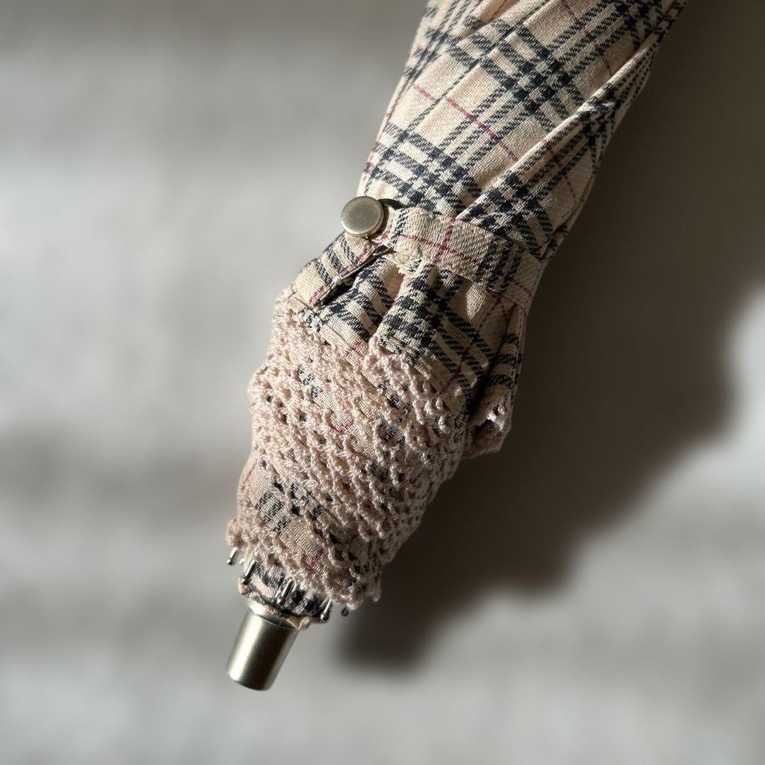 【未使用タグ付】BURBERRY ノバチェック　折りたたみ傘　レースの縁取り