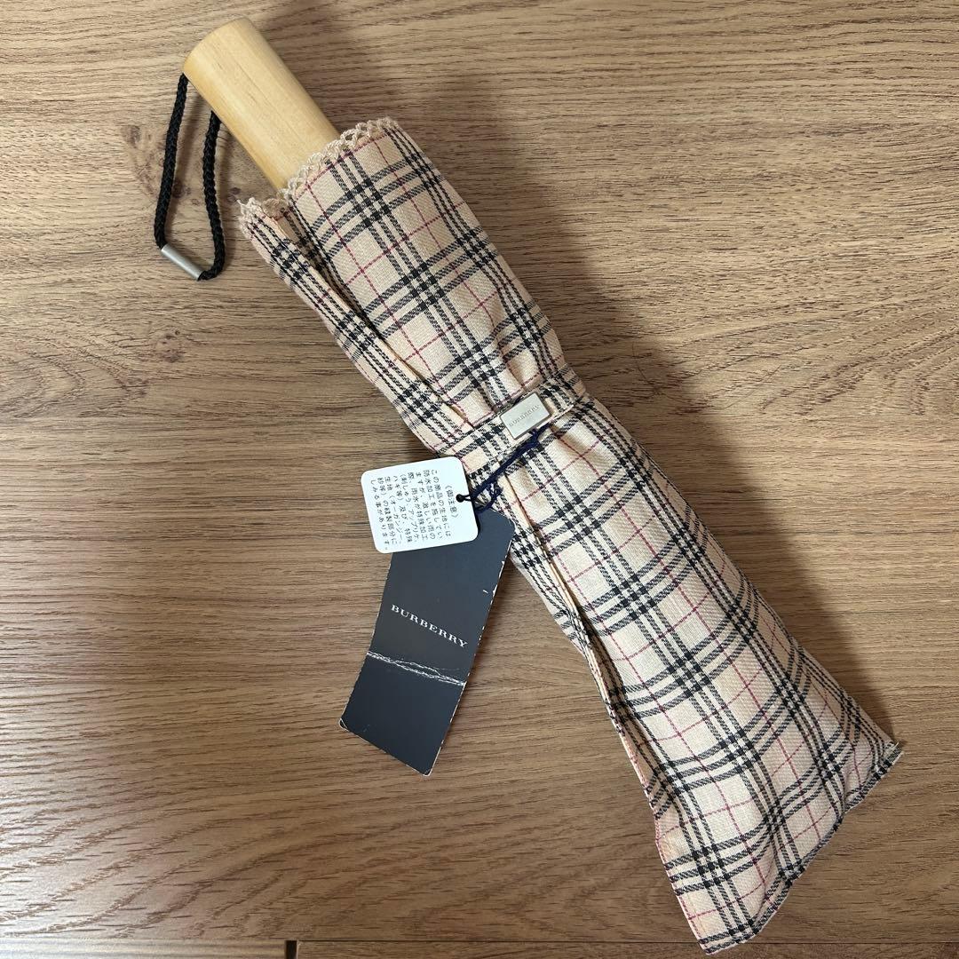 【未使用タグ付】BURBERRY ノバチェック　折りたたみ傘　レースの縁取り