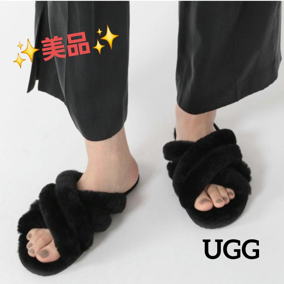 完売品 アグ UGG ファー サンダル スカッフィータ 24cm シューズ 黒