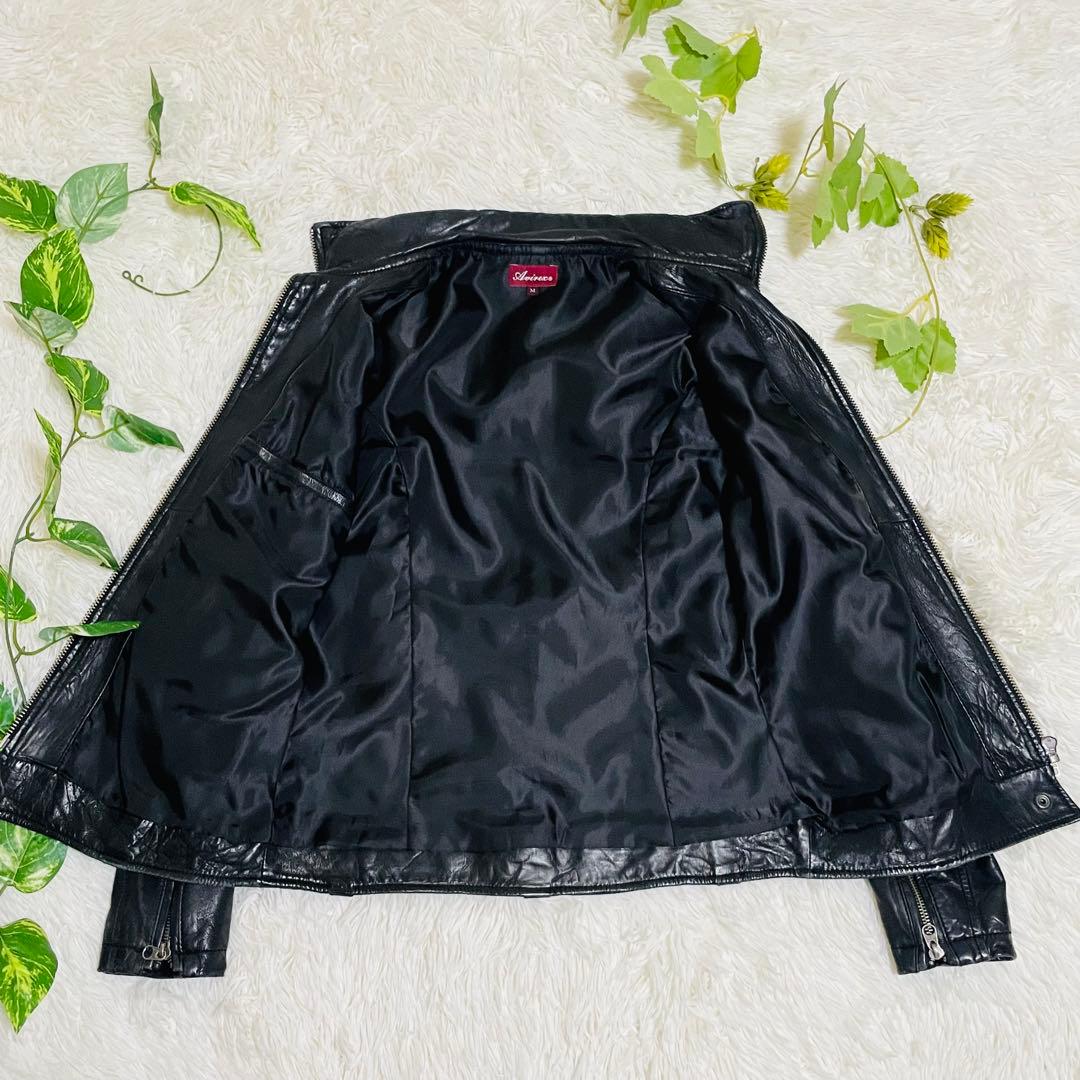 アヴィレックス　レザージャケット　シングルライダース　ラムレザー　ブラック