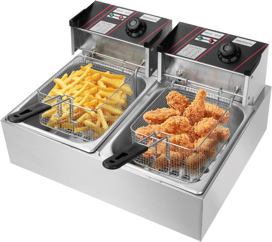 電気フライヤー 業務用 二槽式 12L 大容量 卓上フライヤー100/‎110Ⅴ