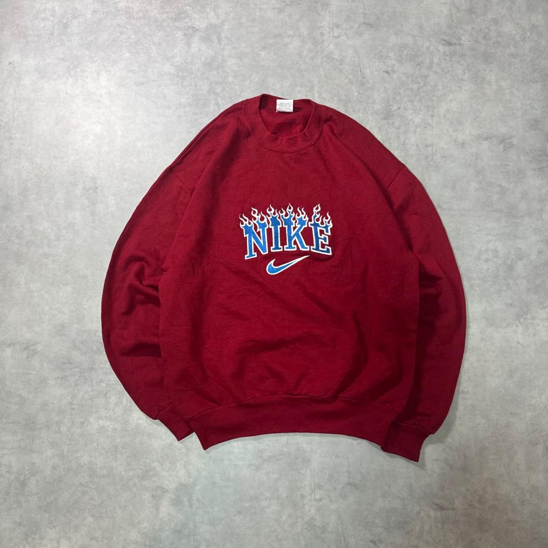 NIKE 90s スウェット トレーナー 刺繍ロゴ ファイヤーロゴ レッド L