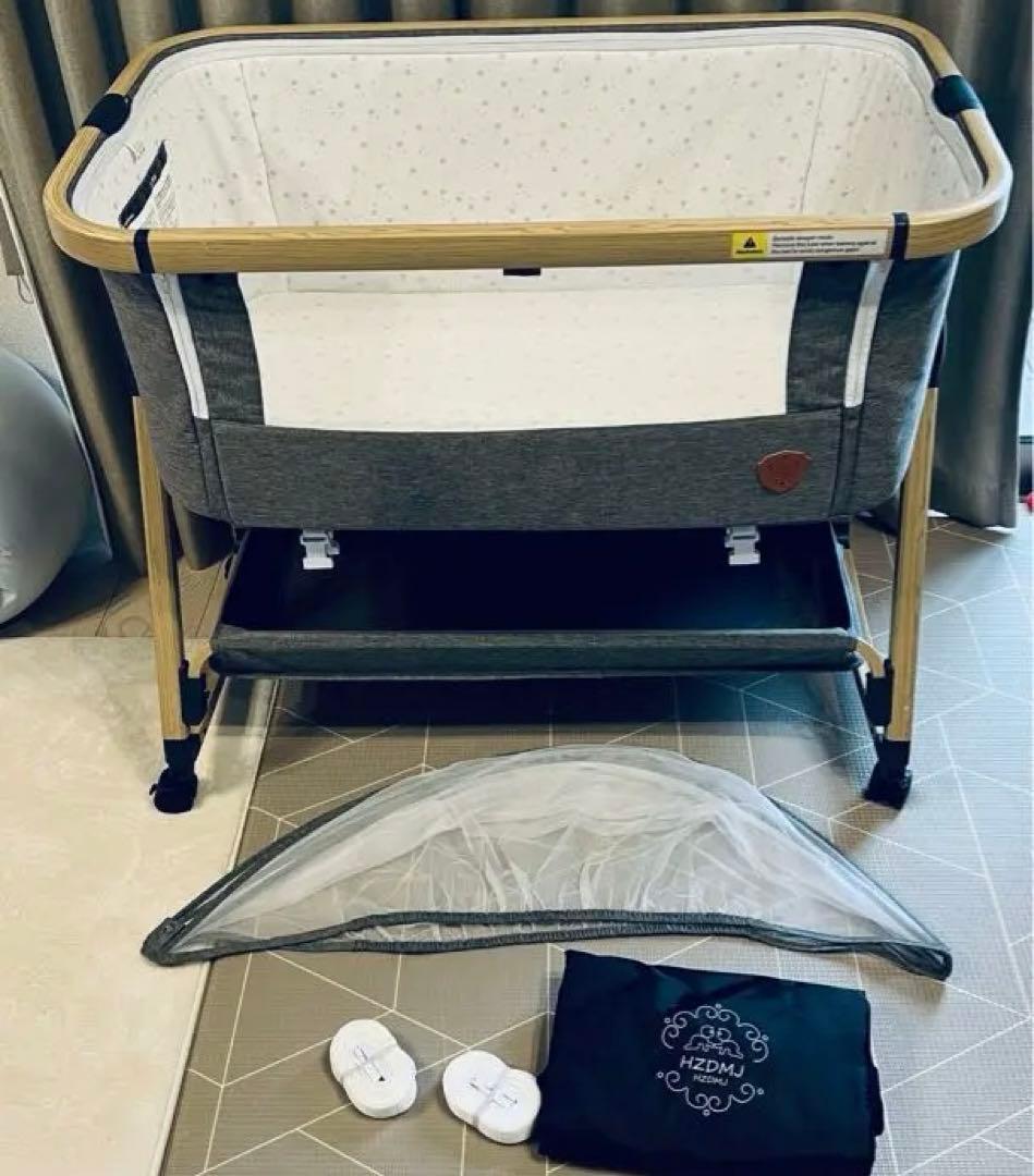 《美品》HZDMJ ベビーベッド　グレー　赤ちゃん 持ち運び
