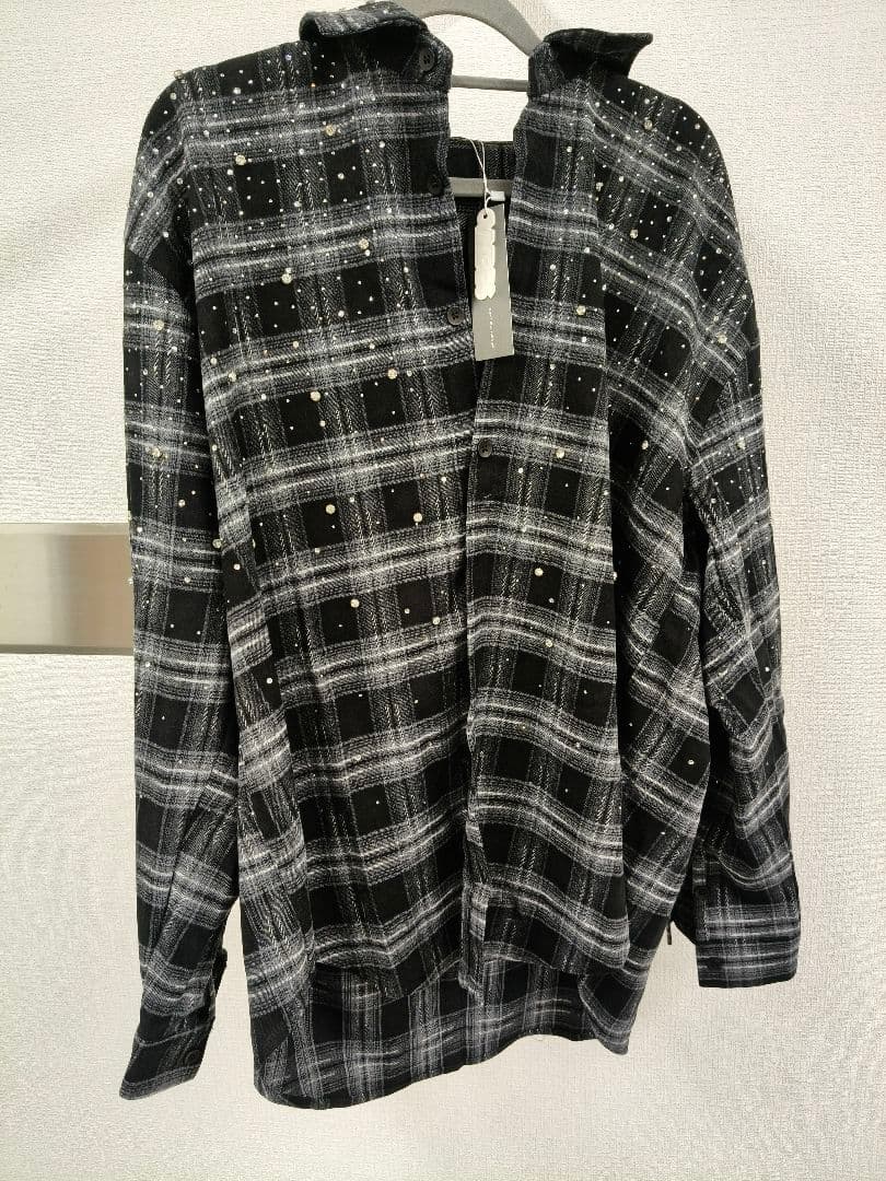 VYBES ラインストーン　スパンコール　チェック柄　シャツ　光る