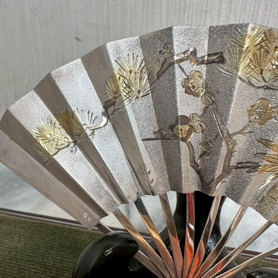 iΦ【 希少 】武比古作 純銀 扇 松竹梅 4.5号 刻印あり