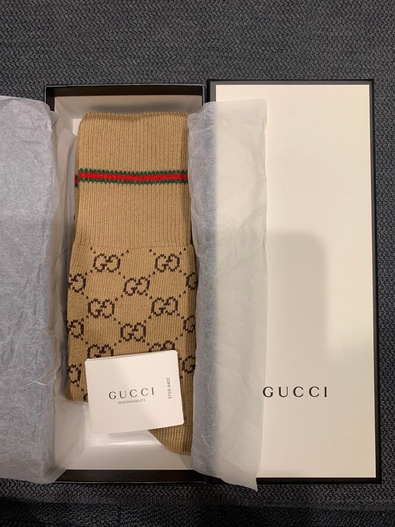 レモンGUCCI GGロゴ ベージュソックス M