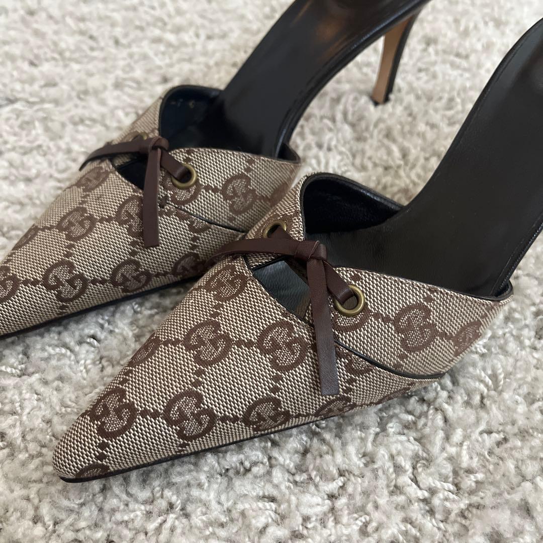 GUCCI ポインテッドトゥミュール ブラウン/ベージュ