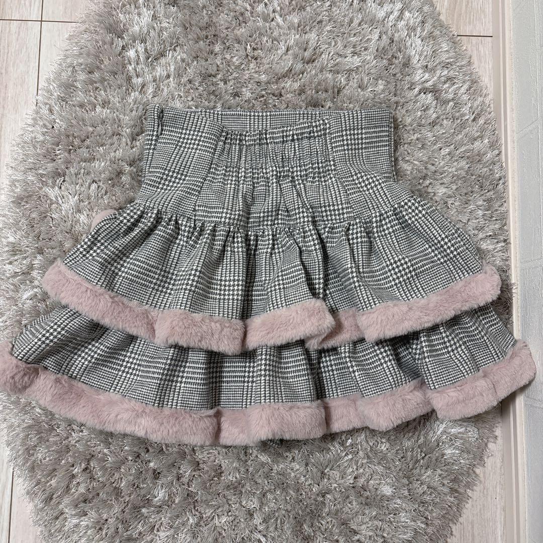 【pium】ファー付きティアードミニスカート グレーチェック 新品未使用 完売品