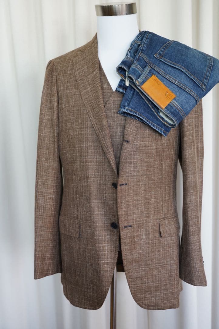ロロピアーナ　3ピーススーツ　ブラウン　サマータイム