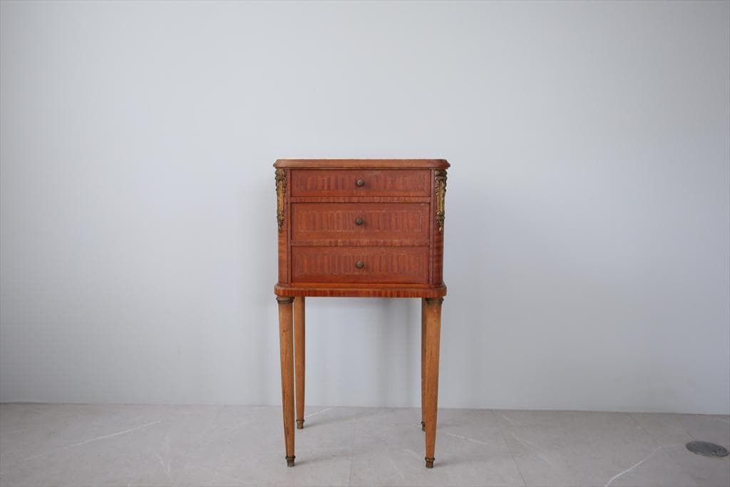 フランスアンティーク大理石キャビネット/ナイトテーブル机/飾り棚(82-151)