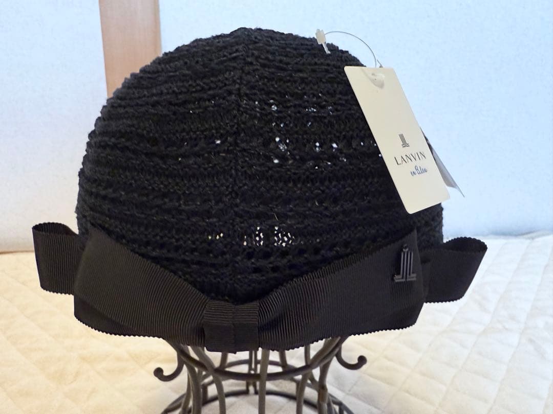みたらし☆LANVIN ブラック 手編み風サーモキャップ　日本製　ブラック