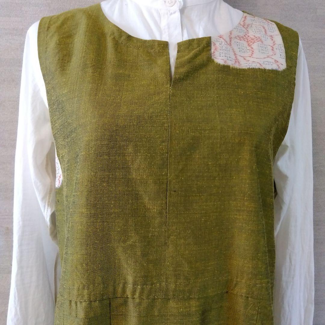 2026J010 　着物リメイク　辛子色の十日町紬　ジャンパースカート