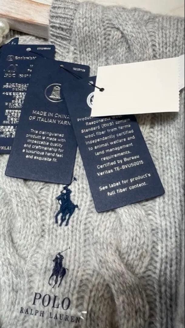 セールPOLO ポロラルフローレンウールカシミヤ ケーブル カーディガン　グレー