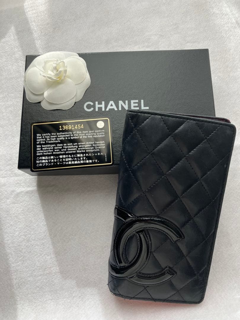 シャネル 長財布 カンボンライン ブラック ピンク
