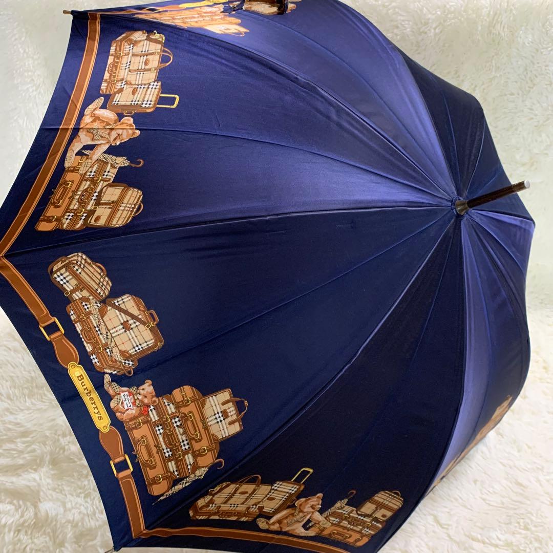 極希少✨バーバリー 長傘 雨傘 ノバチェック テディベア柄 クマ ネイビー