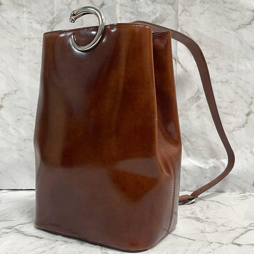美品　カルティエ　パンテール　ボディバッグ　パンサー金具　レザー　斜め掛け　茶色