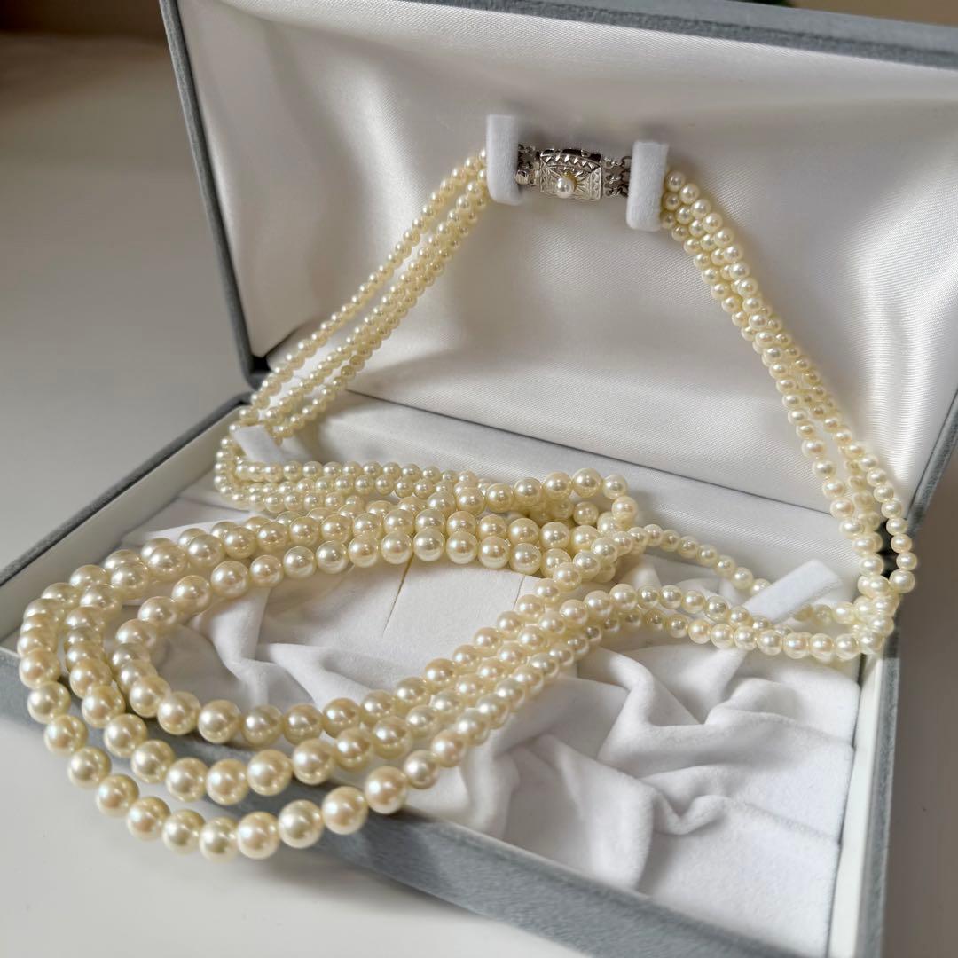 ☆極美品☆リアルパール　3連グラデーションパールネックレス　シルバー