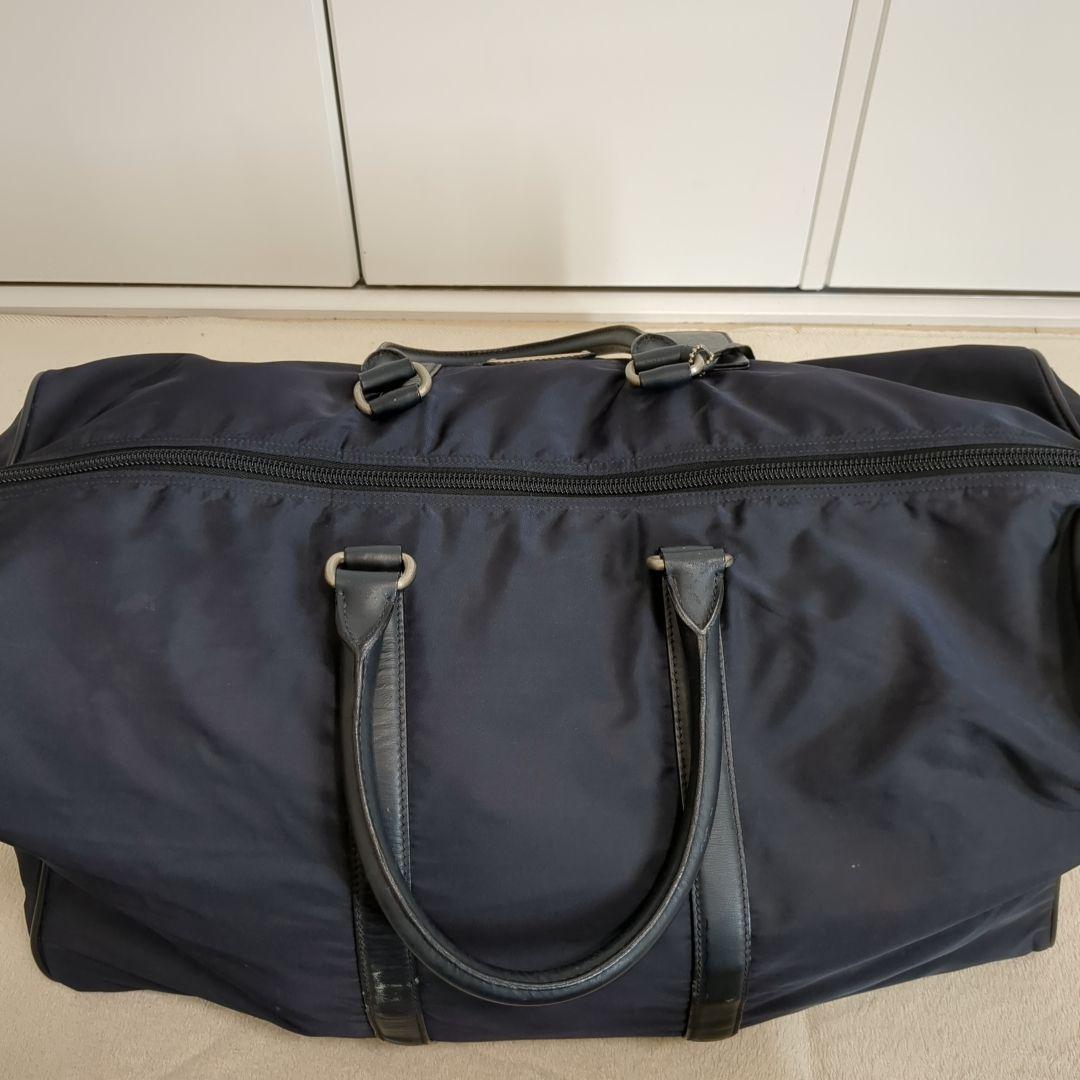 プラダ ボストンバッグ 三角ロゴ 希少色 ネイビー レザーハンドル 大容量