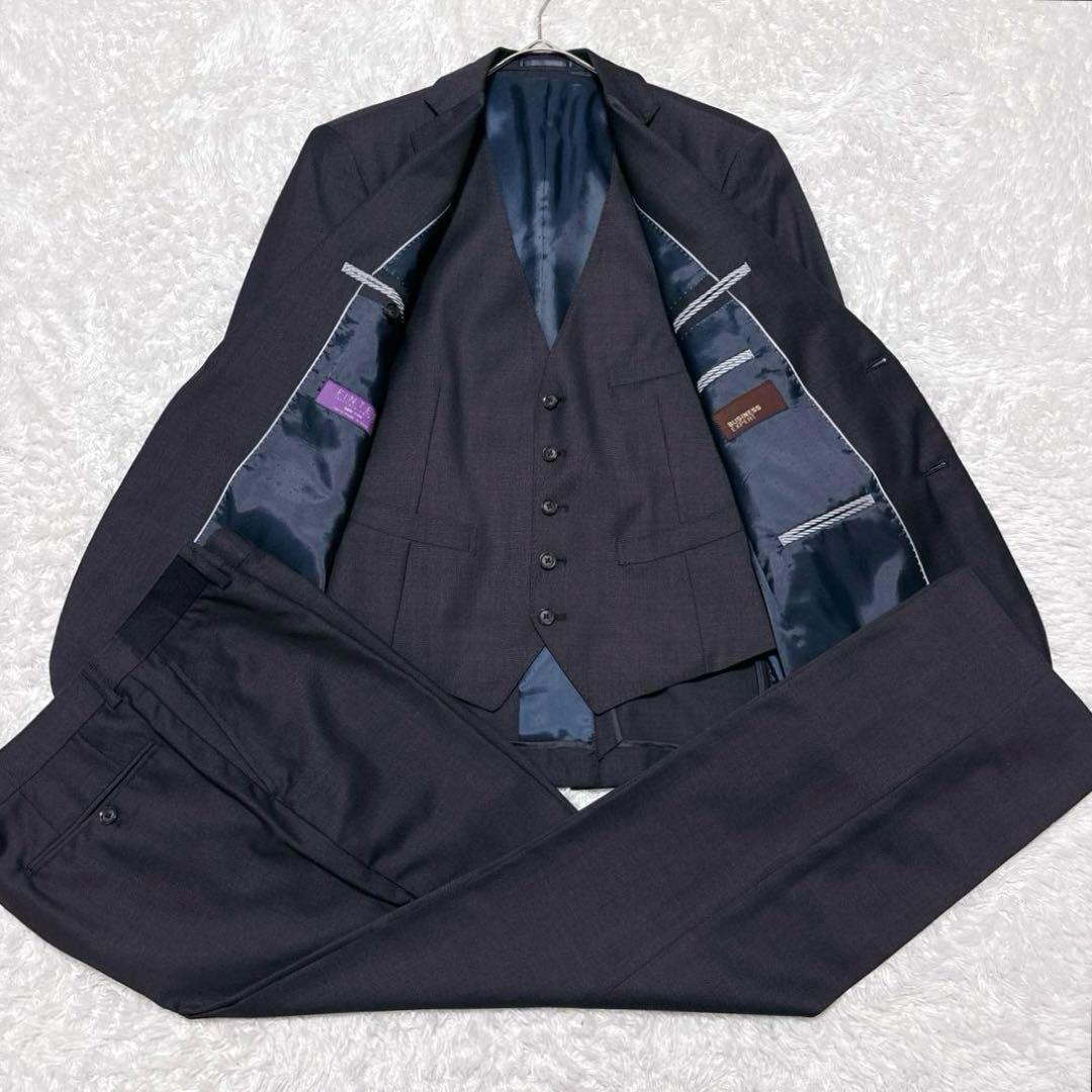 フィンテス 3ピース スーツ セットアップ Super110's 黒 A6 L