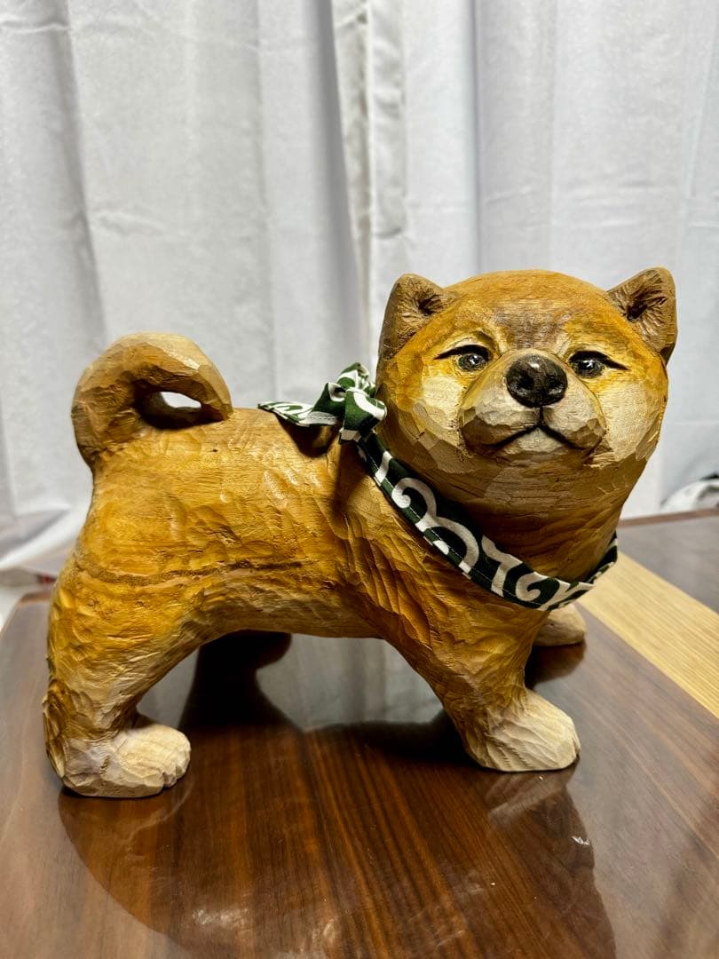 ハンドメイド 木彫り 手彫り 柴犬 一点物 置物 インテリア オブジェ