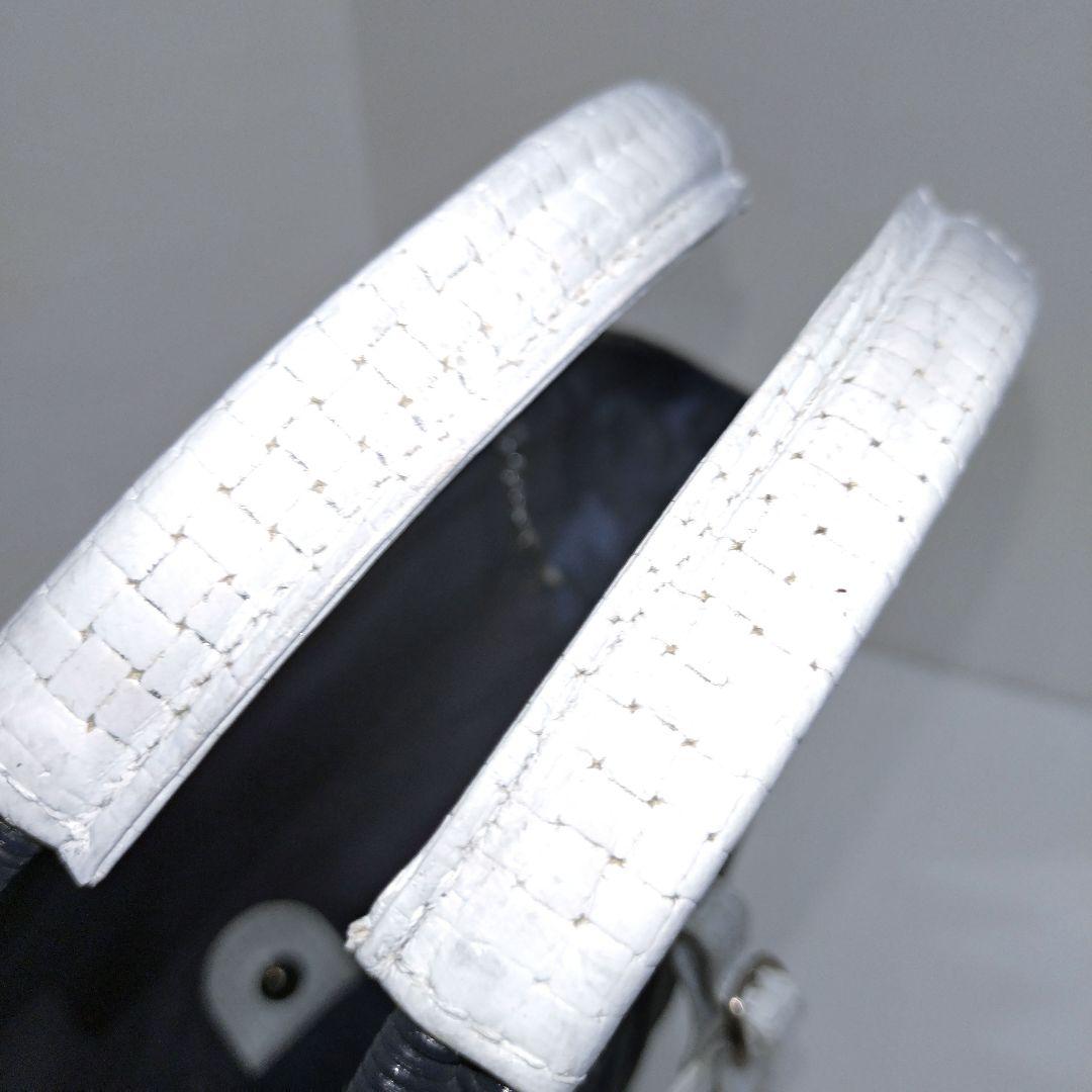 ✨美品✨銀座かねまつ　ラタン かごバック　ネイビー × ホワイト