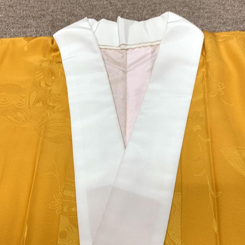 511u4〇振袖用長襦袢 /裄68.5袖丈113/半衿付 濃い辛子色〇美品