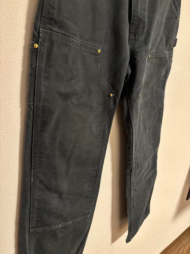 カーハート　ダック生地　ダブルニーブラックパンツ