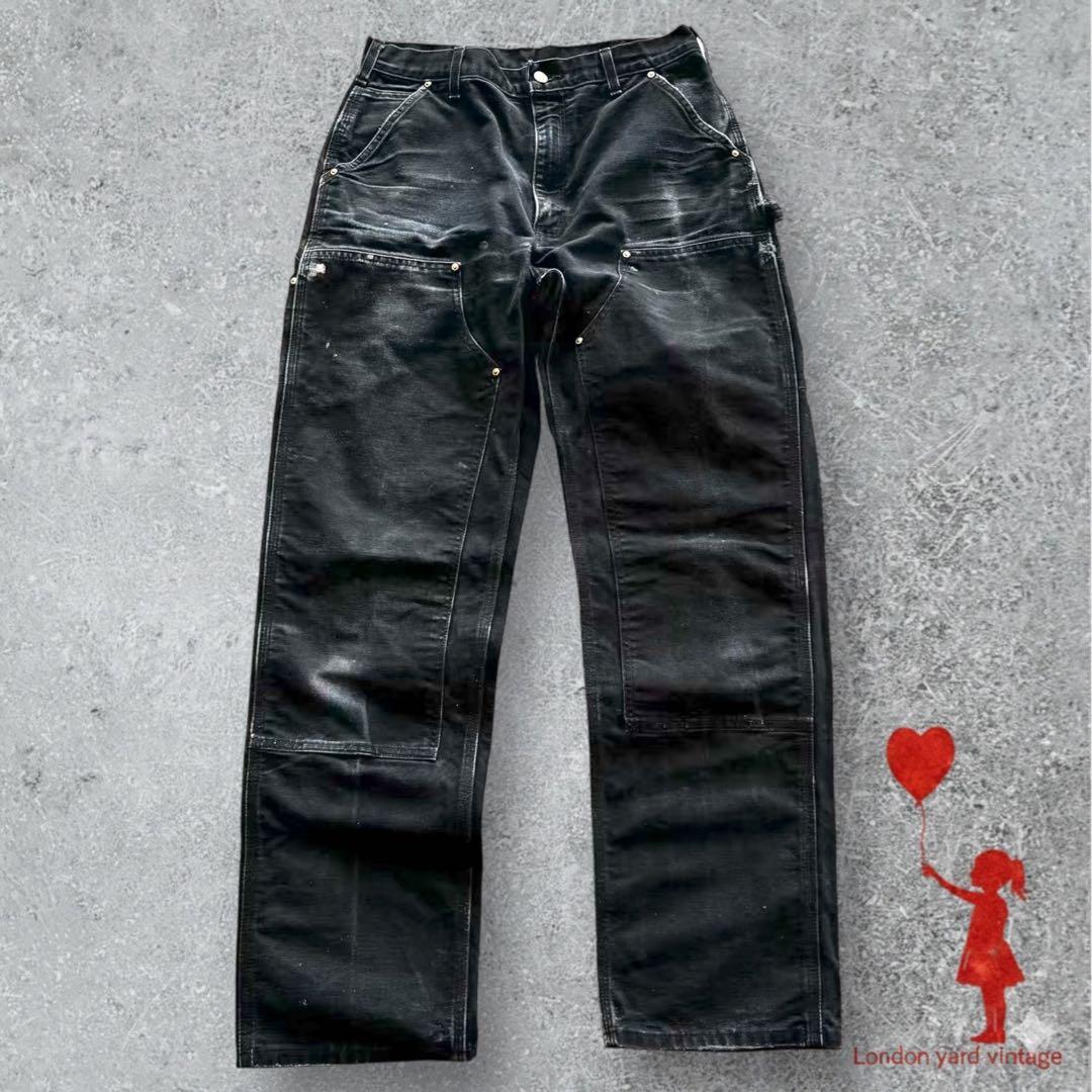 【USA製】カーハートダブルニー B01ブラック W34 墨黒フェード #624