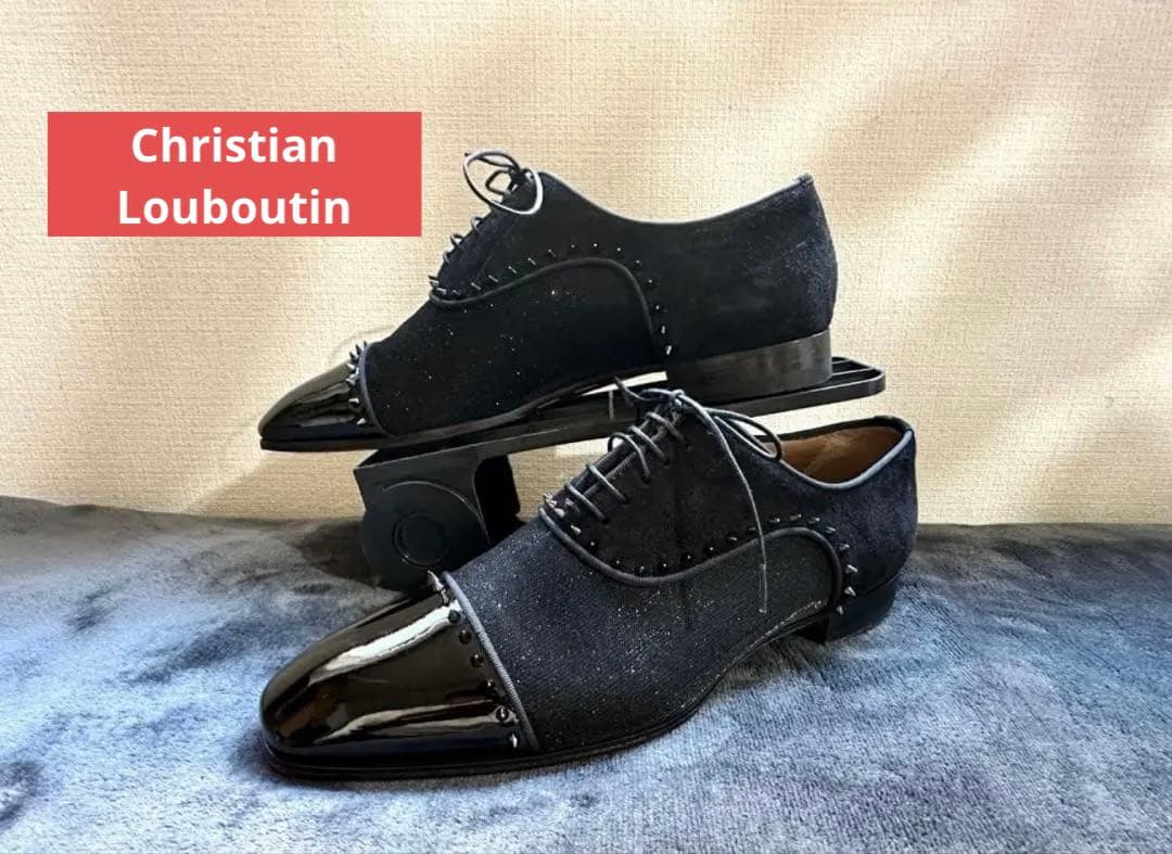 クリスチャンルブタン　ドレスシューズ　メンズ41　ブラックエナメルラメ