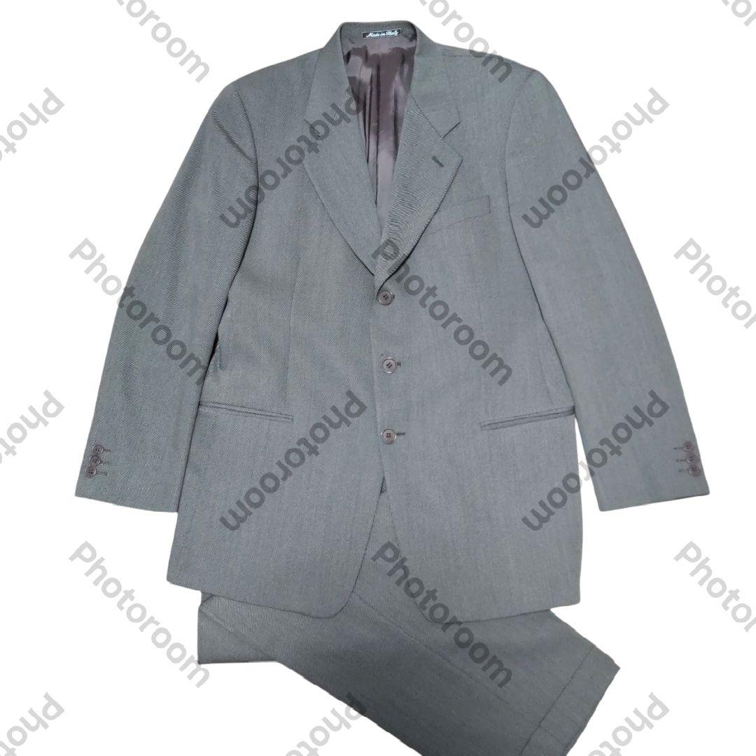 GIORGIO ARMANIイタリア製 ビジネススーツ黒カーキ茶カラー畦織