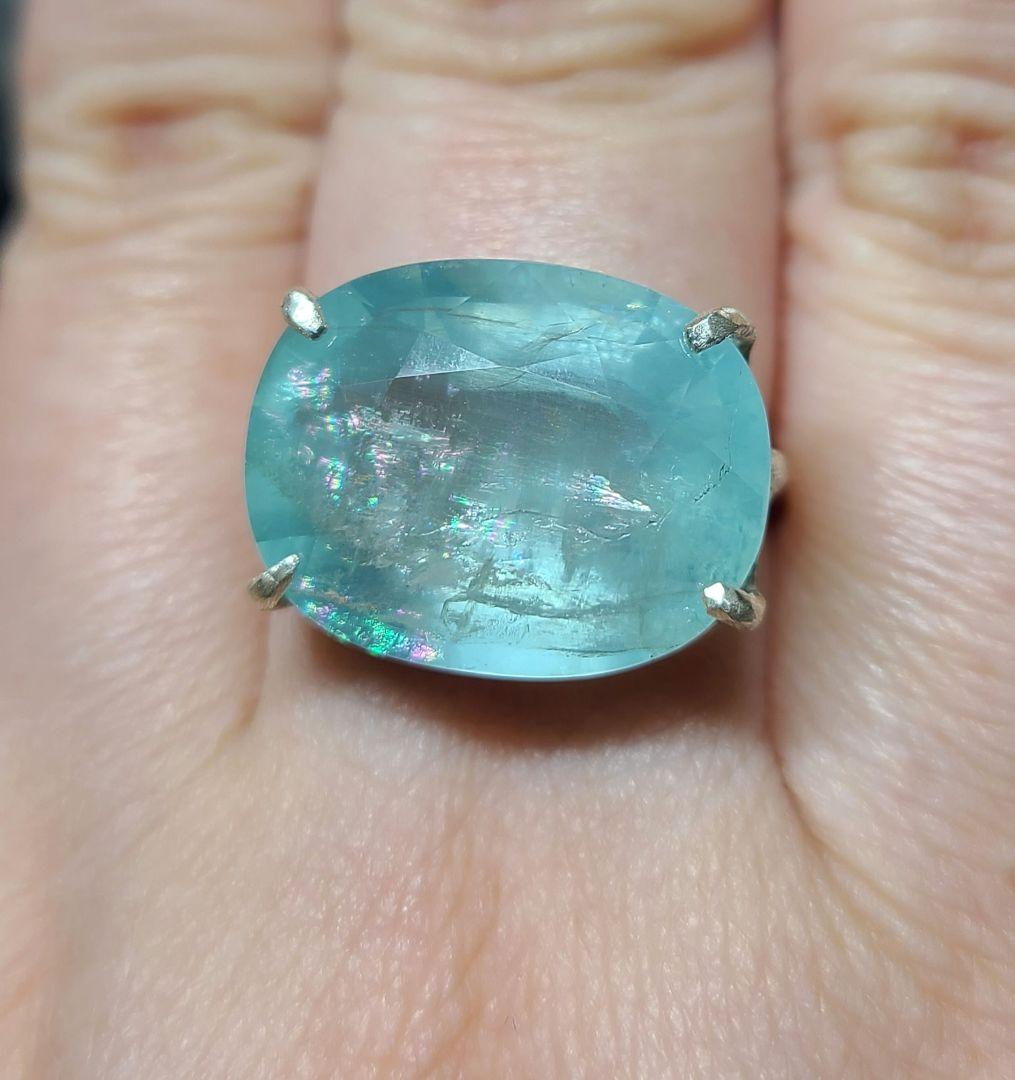 見事なレインボー!!★非加熱アクアマリンリング★