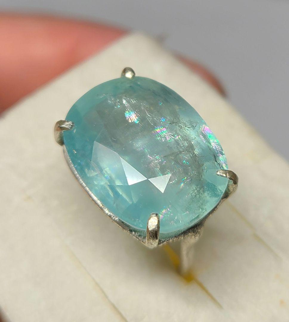 見事なレインボー!!★非加熱アクアマリンリング★